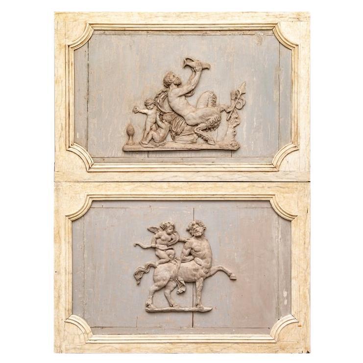Pair Of Antique Neoclassical Carved and Painted Plaques