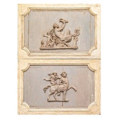 Pair Of Antique Neoclassical Carved and Painted Plaques