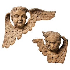 Pair of Antique Neoclassical Carved Cherubs