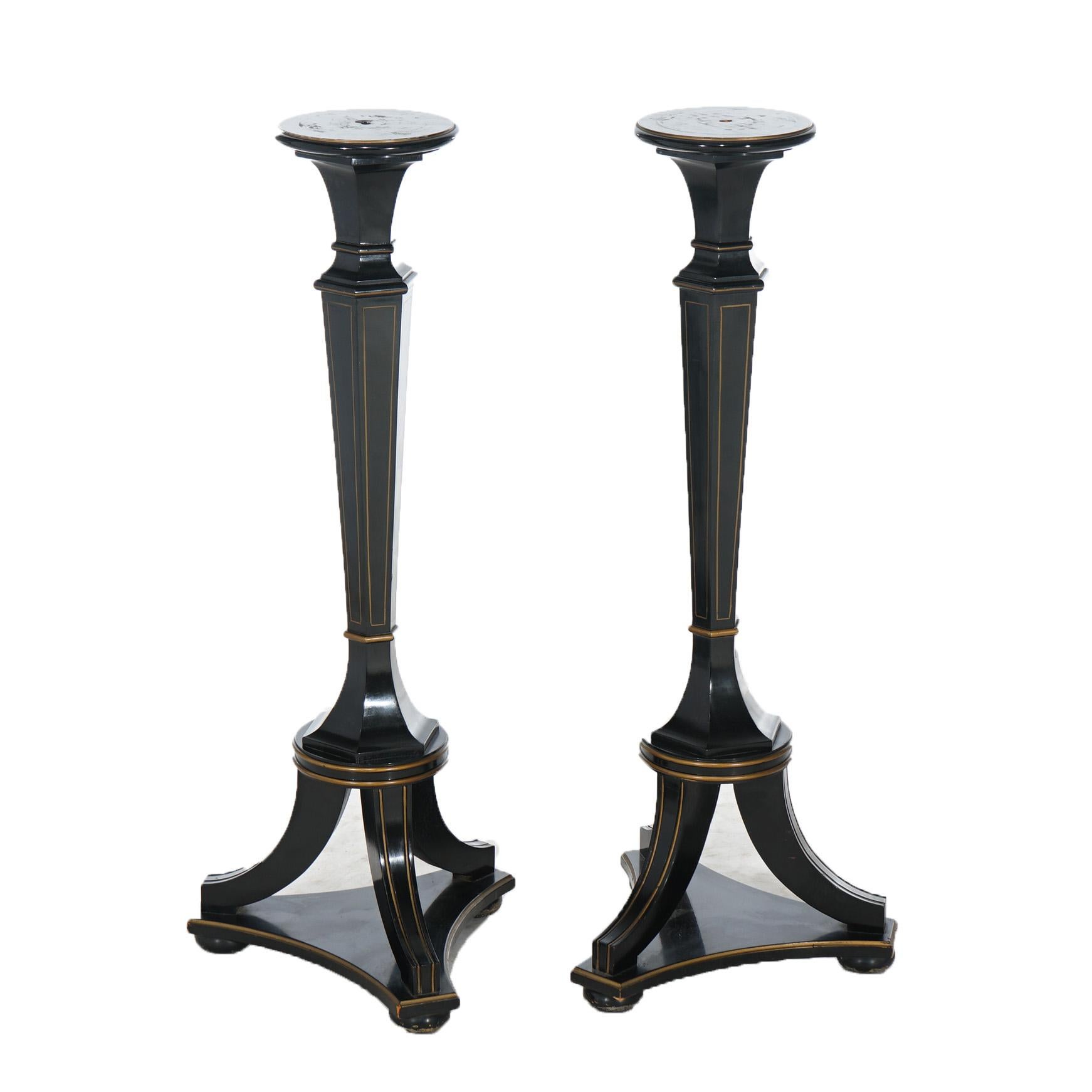Pair of Antique Neoclassical Ebonized Wood Stands With Tapered Columns & Footed, C1900

Measures - 40.5