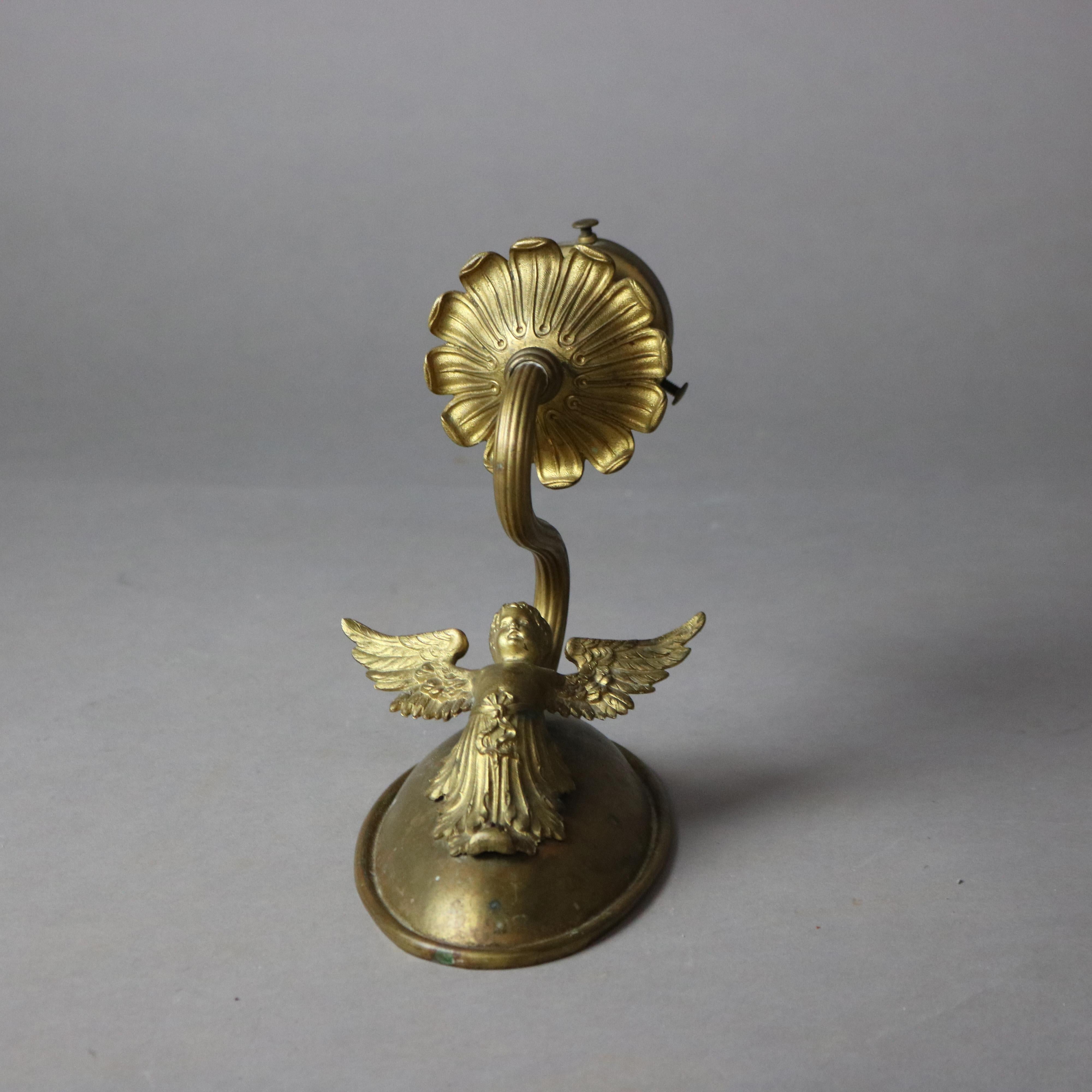 Pair of Antique Neoclassical Figural Cherub Brass Single Light Wall Sconces 1