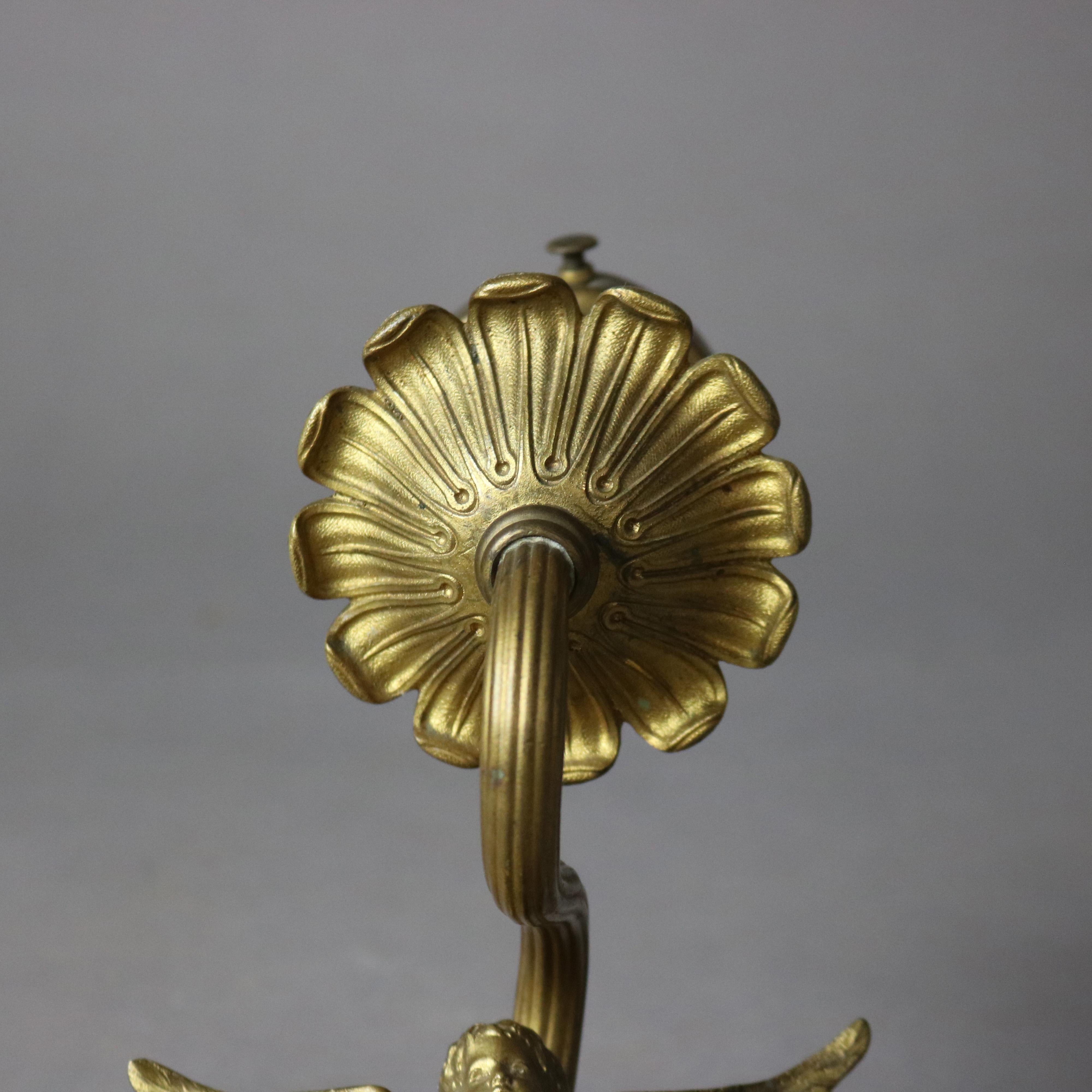 Pair of Antique Neoclassical Figural Cherub Brass Single Light Wall Sconces 2