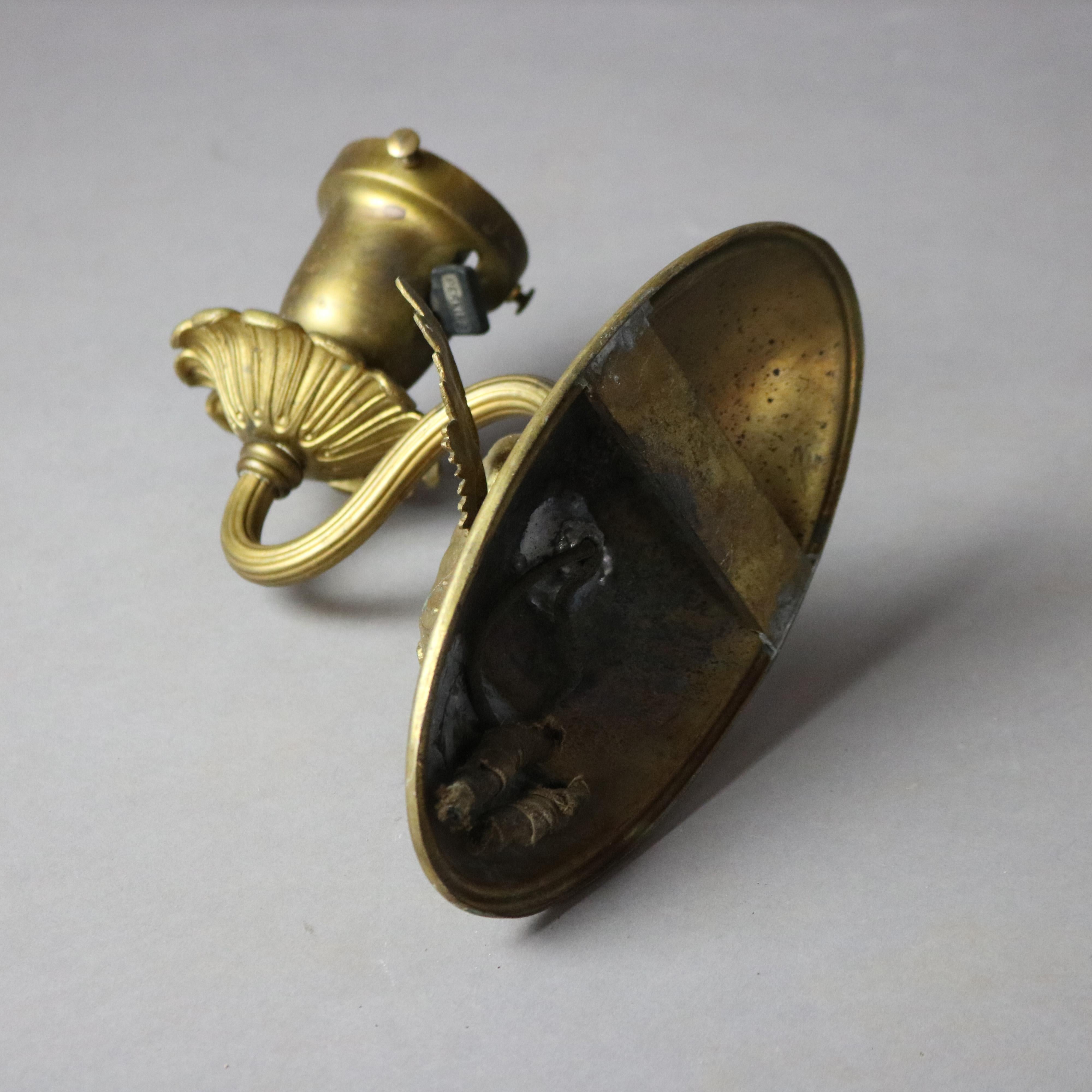 Pair of Antique Neoclassical Figural Cherub Brass Single Light Wall Sconces 3