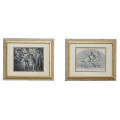 Pareja de antiguos grabados neoclásicos de escenas de género, enmarcados, C1890