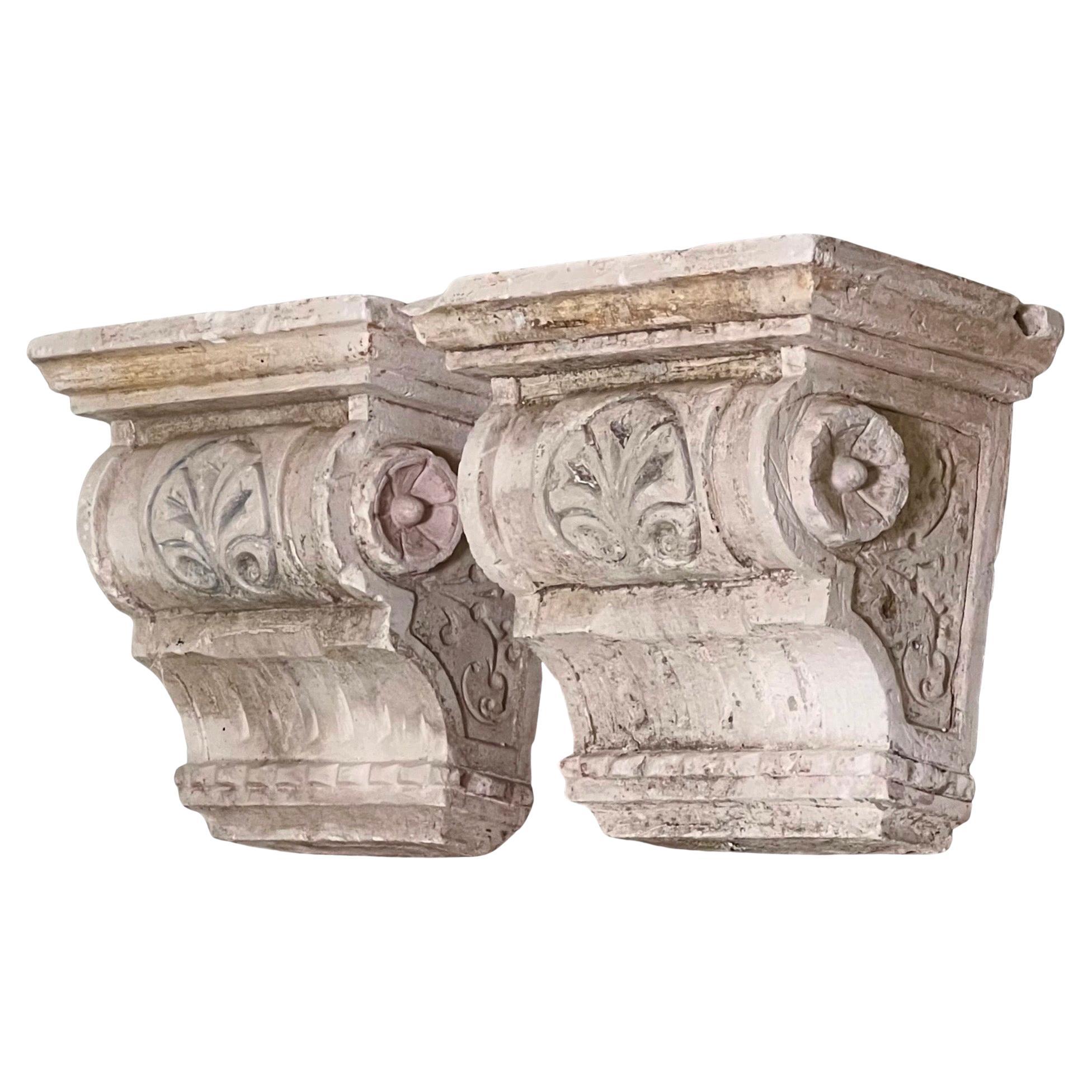 Pair of Antique Neoclassical Plaster Corbel Wall Brackets for Mantle, Doorstop
