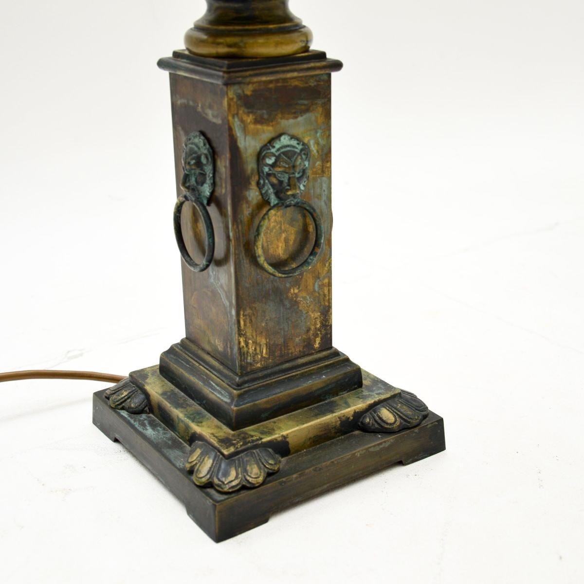Pair of Antique Neoclassical Style Brass and Glass Table Lamps For Sale 5