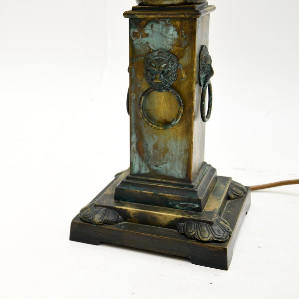 Pair of Antique Neoclassical Style Brass and Glass Table Lamps For Sale 6