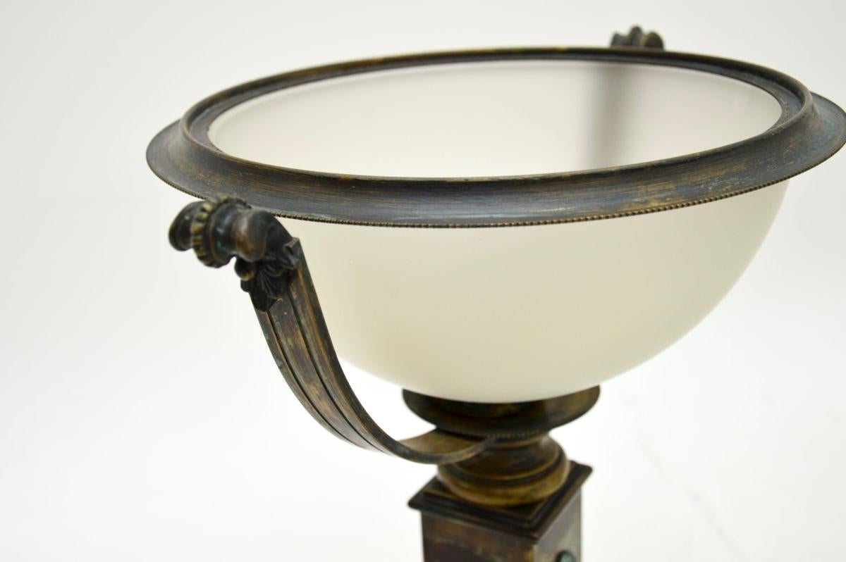 Pair of Antique Neoclassical Style Brass and Glass Table Lamps For Sale 4