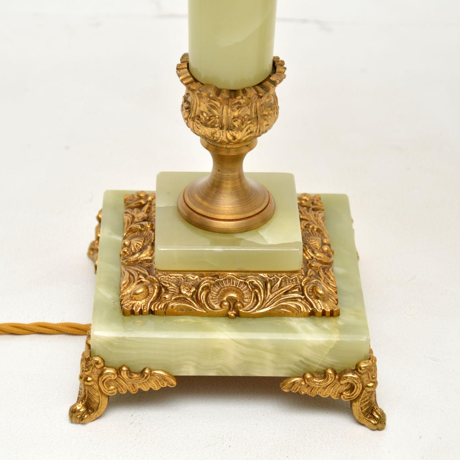 Pair of Antique Neoclassical Style Brass & Onyx Table Lamps In Good Condition In London, GB