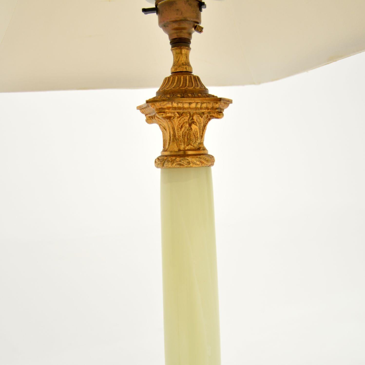 Pair of Antique Neoclassical Style Brass & Onyx Table Lamps 1