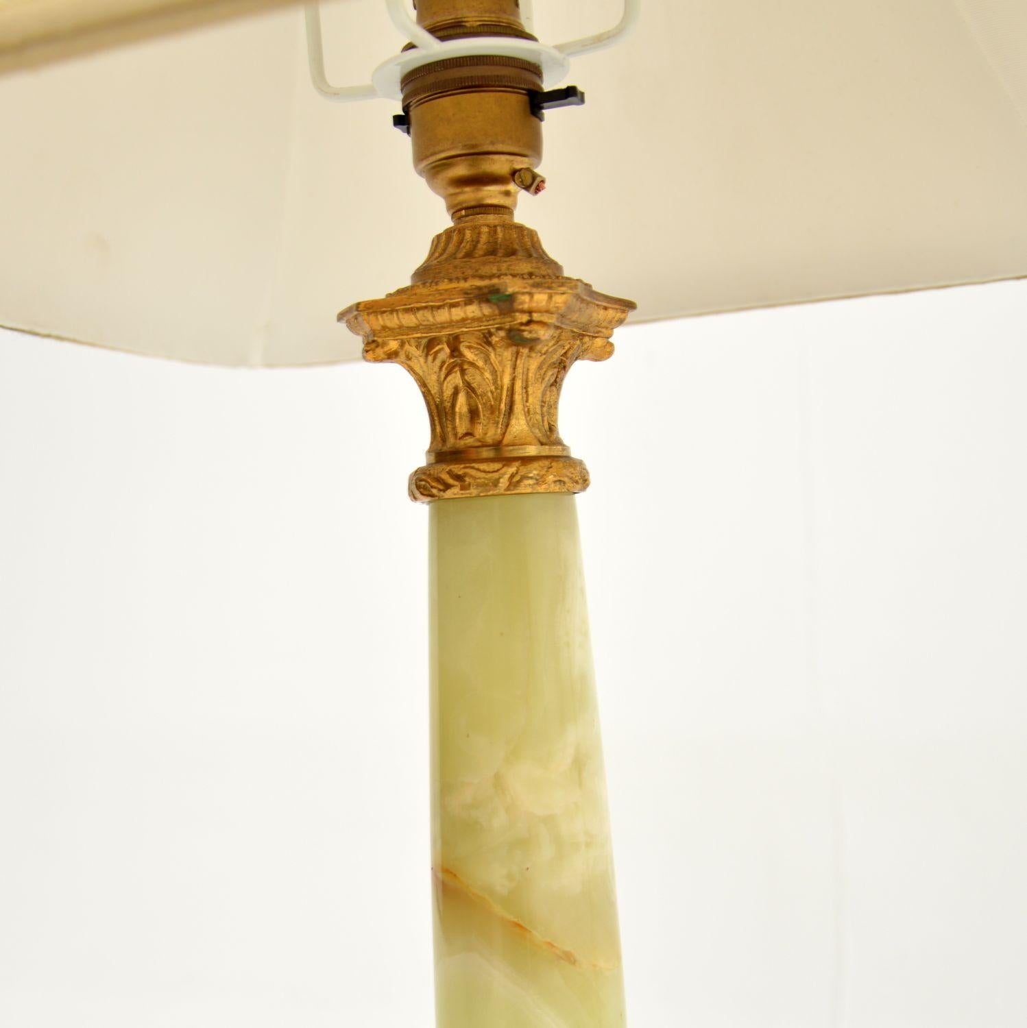 Pair of Antique Neoclassical Style Brass & Onyx Table Lamps 2