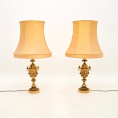 Pair of Antique Neoclassical Style Brass Table Lamps