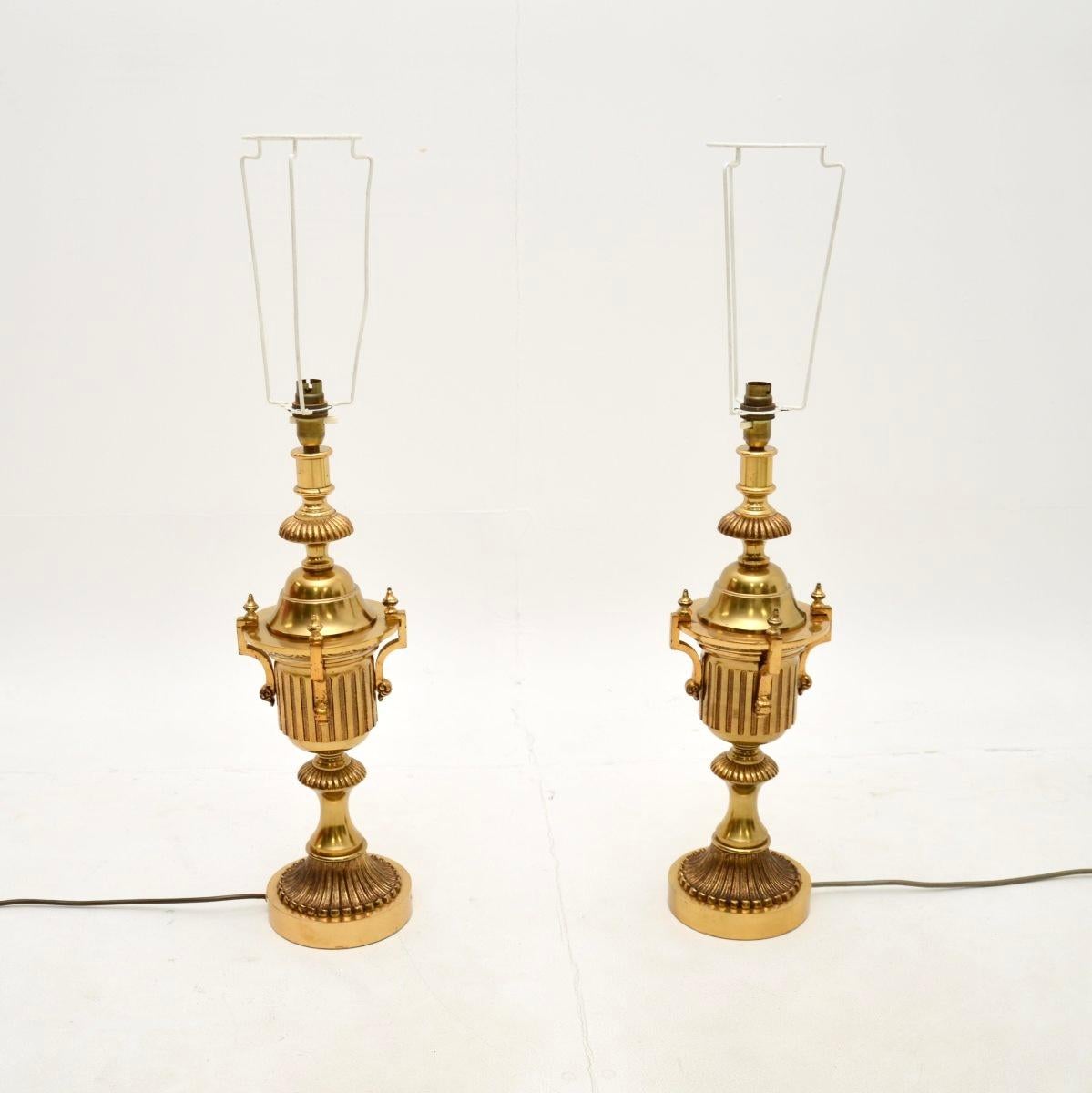 British Pair of Antique Neoclassical Style Brass Table Lamps For Sale