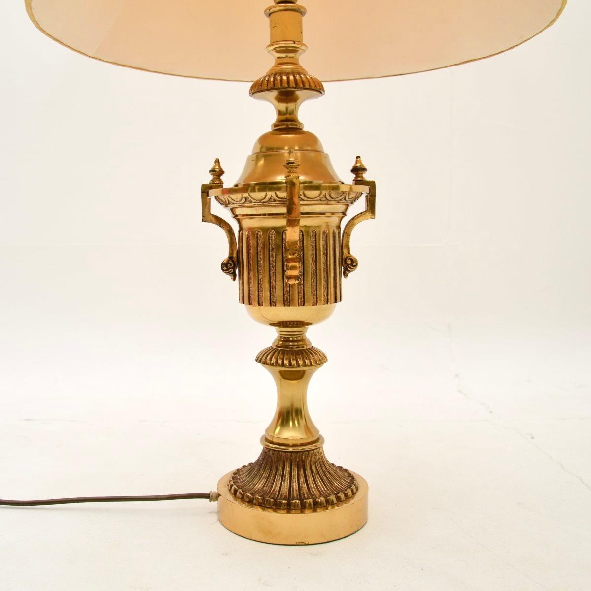 Mid-20th Century Pair of Antique Neoclassical Style Brass Table Lamps For Sale