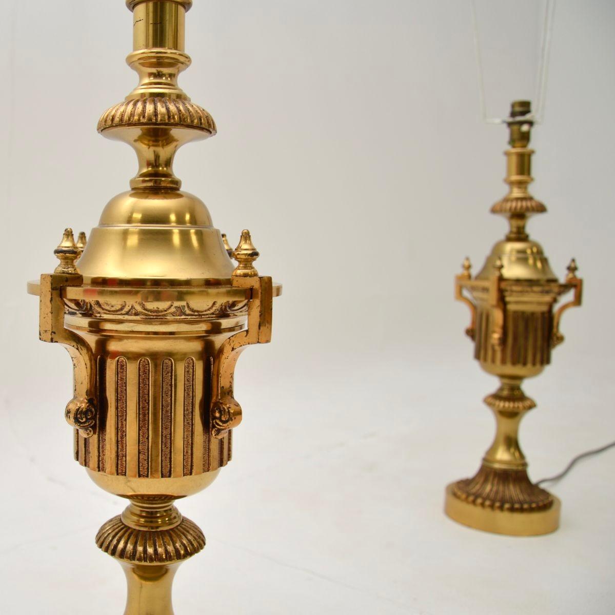 Pair of Antique Neoclassical Style Brass Table Lamps For Sale 2