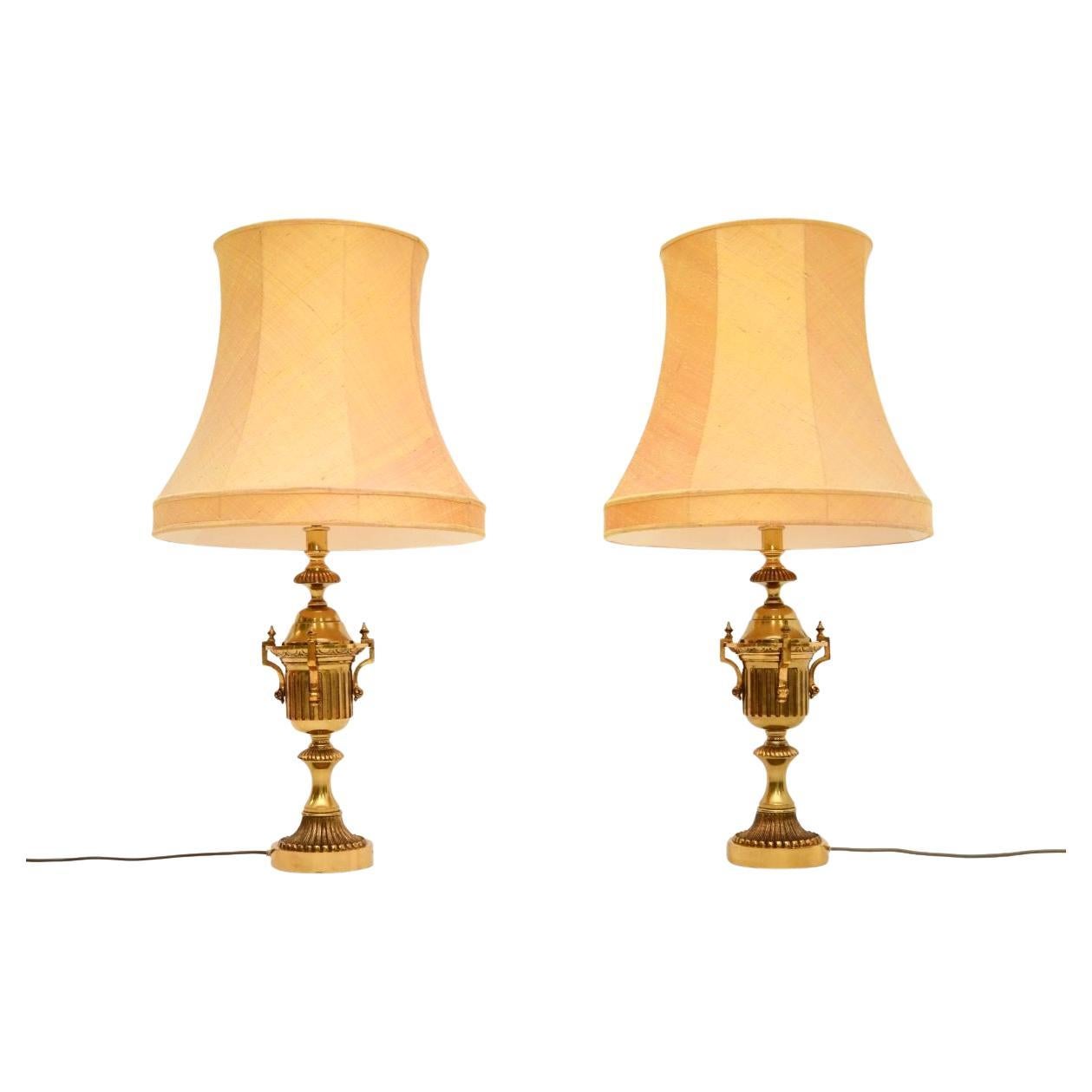 Pair of Antique Neoclassical Style Brass Table Lamps