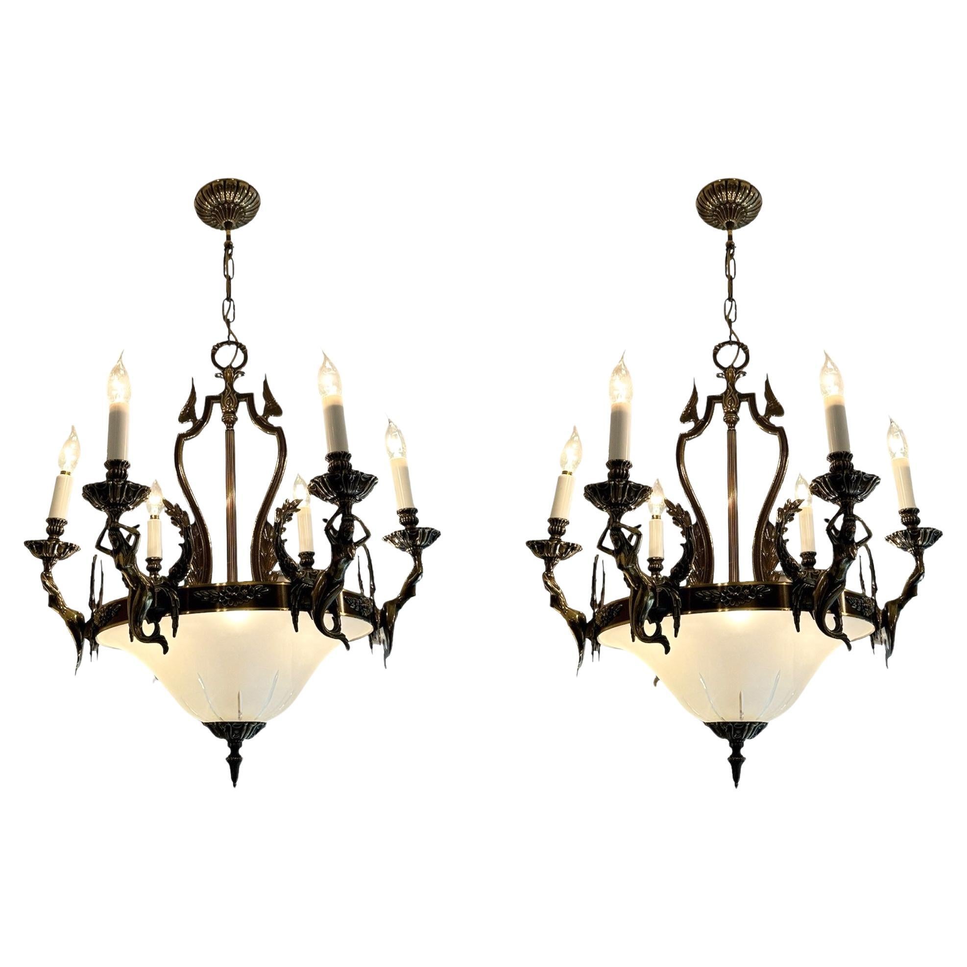 Coppia di lampadari antichi in stile neoclassico