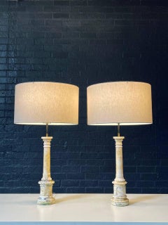 Pair of Antique Neoclassical Style Column Marble Table Lamps