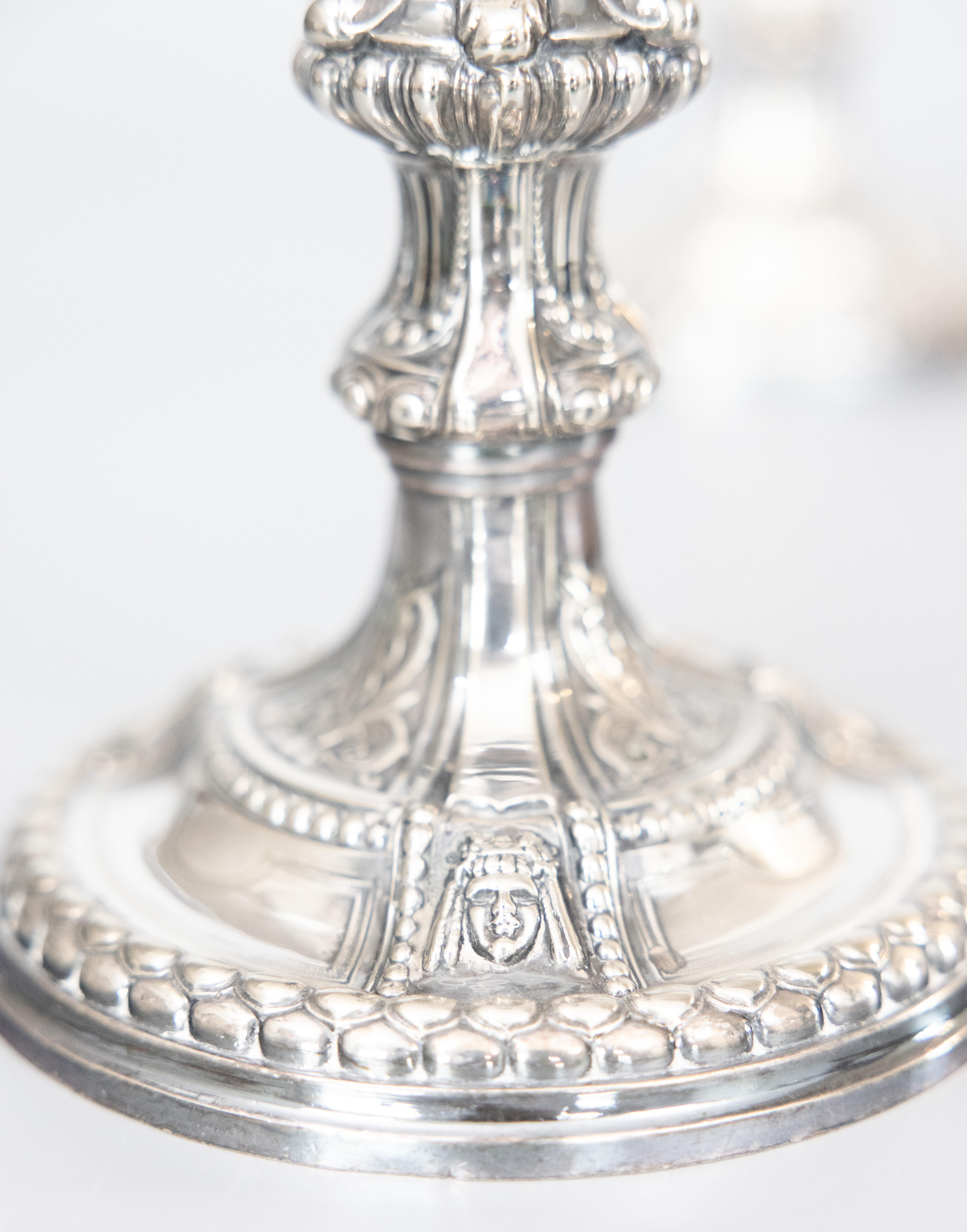 Early 20th Century Pair of Antique Neoclassical Style English Silver Plate Candlesticks c. 1900 For Sale