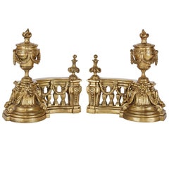 Pair of antique Neoclassical style gilt bronze chenets