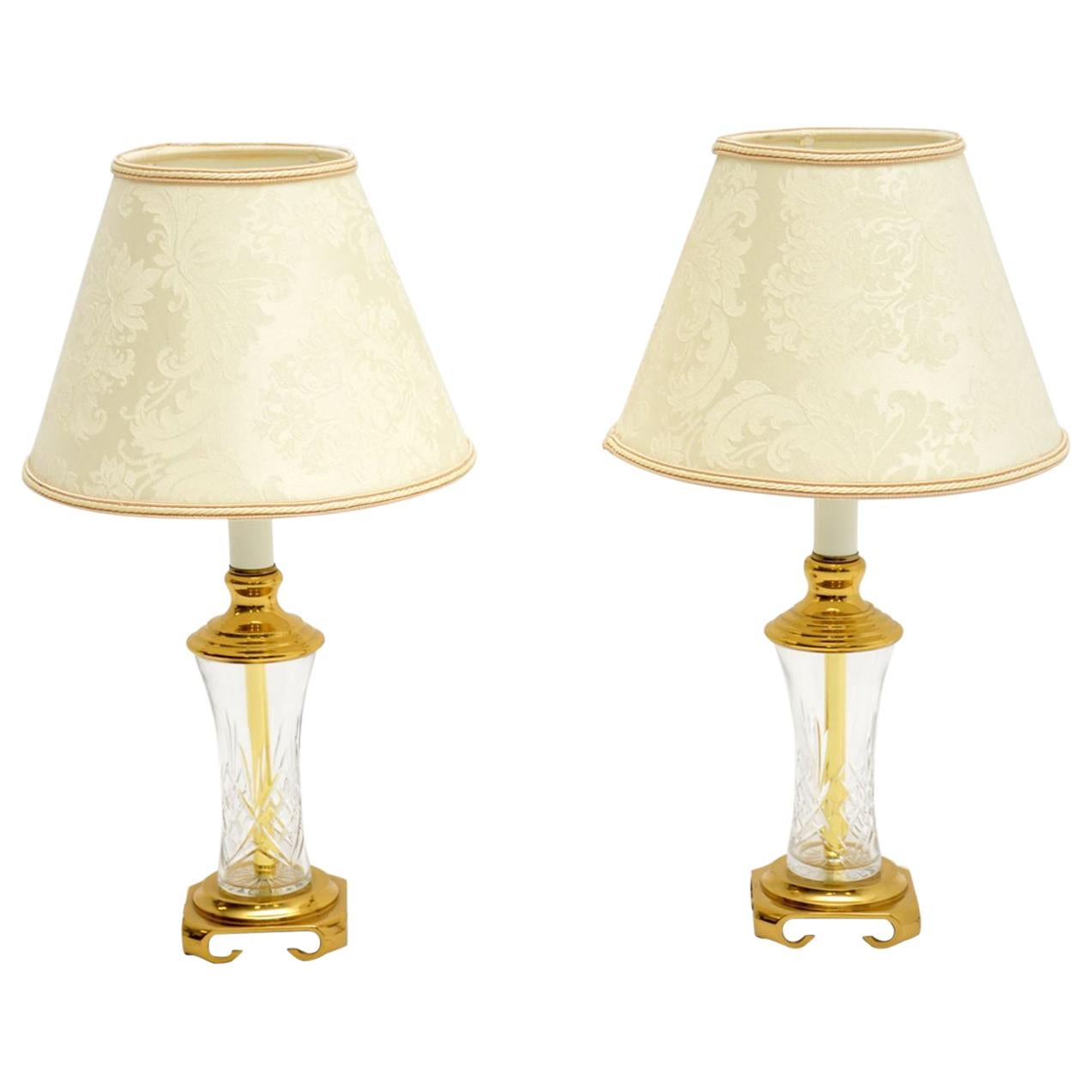 Pair of Antique Neoclassical Style Glass and Brass Table Lamps