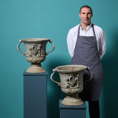 Pair of Antique Neoclassical Style Lead Garden Urns