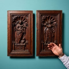 Pair of Antique Neoclassical Style Oak Panels of Saints