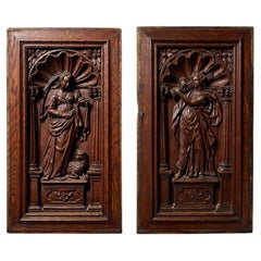 Pair of Antique Neoclassical Style Oak Panels of Saints