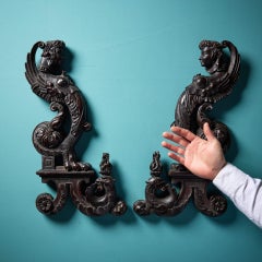 Pair of Antique Neoclassical Style Oak Sphinx Brackets