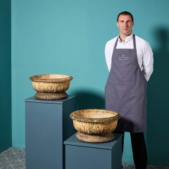 Pair of Antique Neoclassical Style Shallow Buff Terracotta Planters