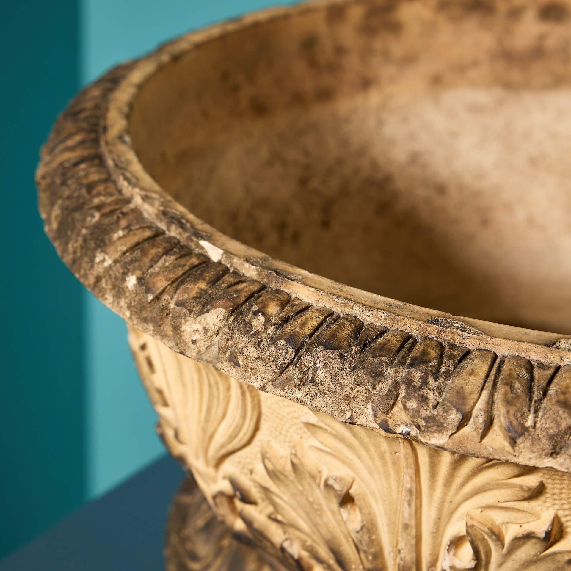 Pair of Antique Neoclassical Style Shallow Buff Terracotta Planters For Sale 1