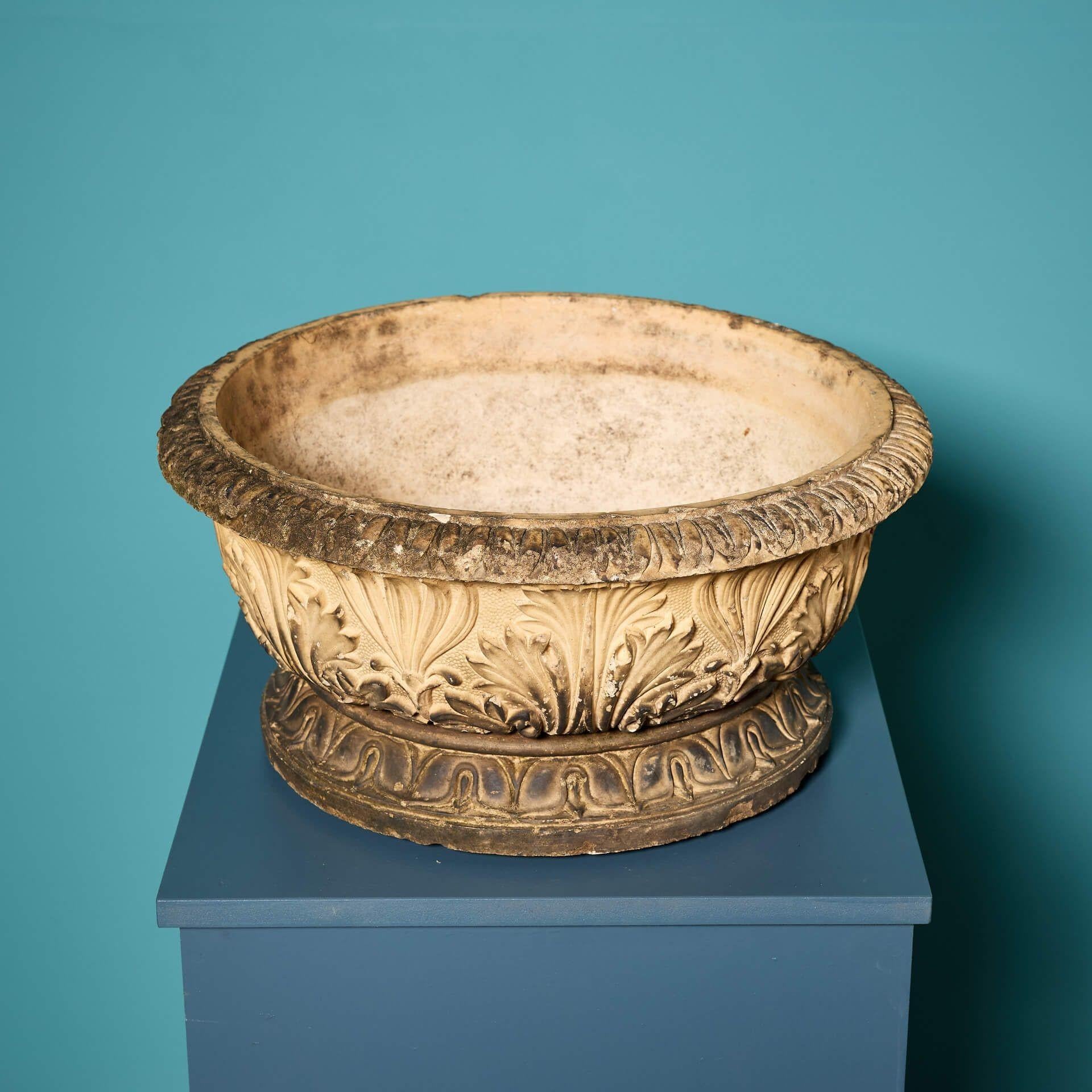 Pair of Antique Neoclassical Style Shallow Buff Terracotta Planters For Sale 2