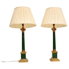 Pair of Antique Neoclassical Style Tole & Brass Table Lamps