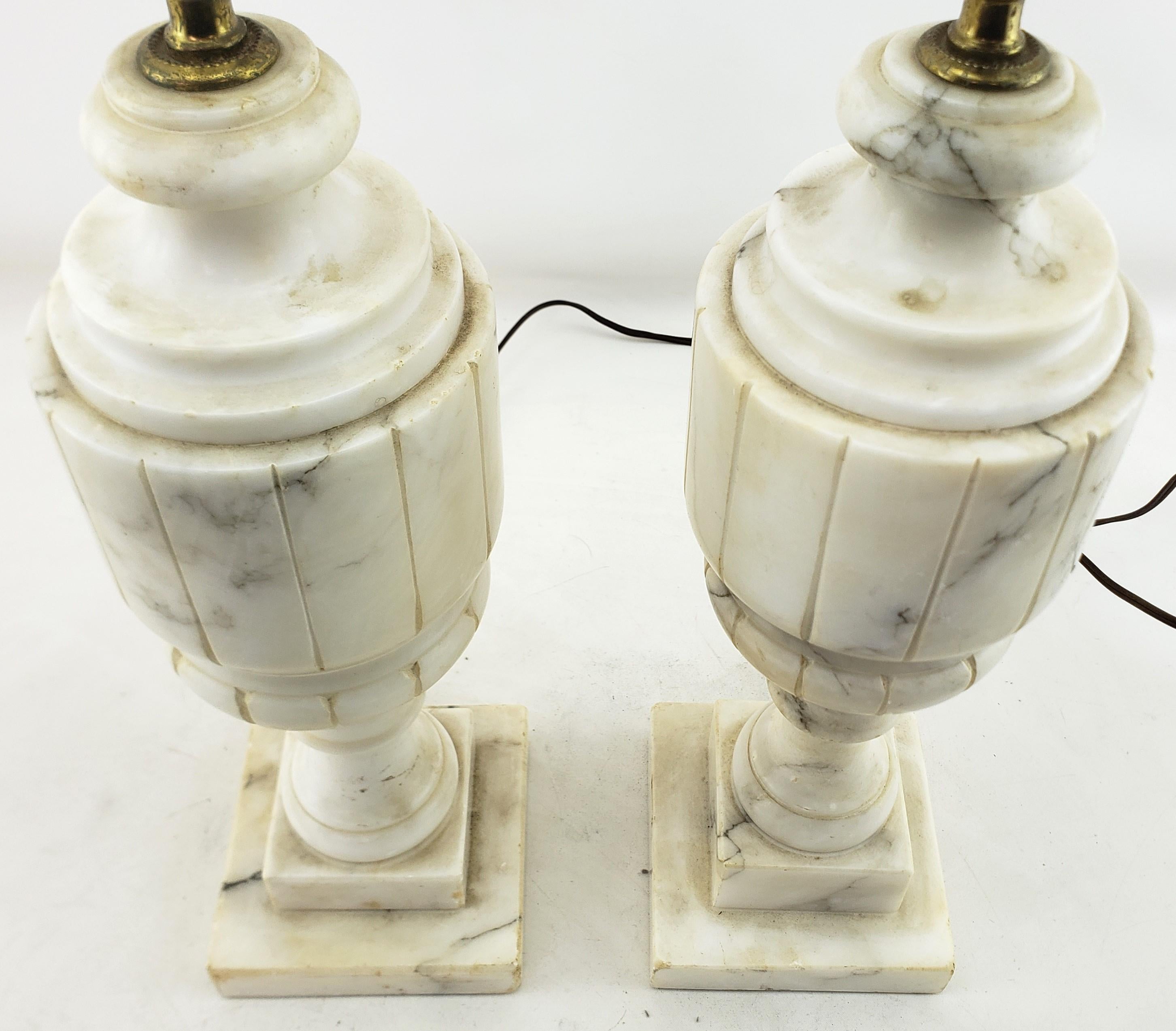 Pair of Antique Neoclassical Styled Urn Shaped Carved Alabaster Table Lamp Bases For Sale 5