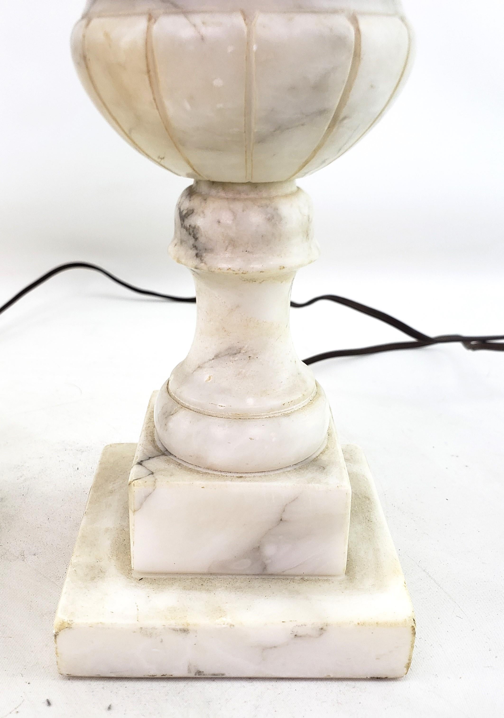 Pair of Antique Neoclassical Styled Urn Shaped Carved Alabaster Table Lamp Bases 4