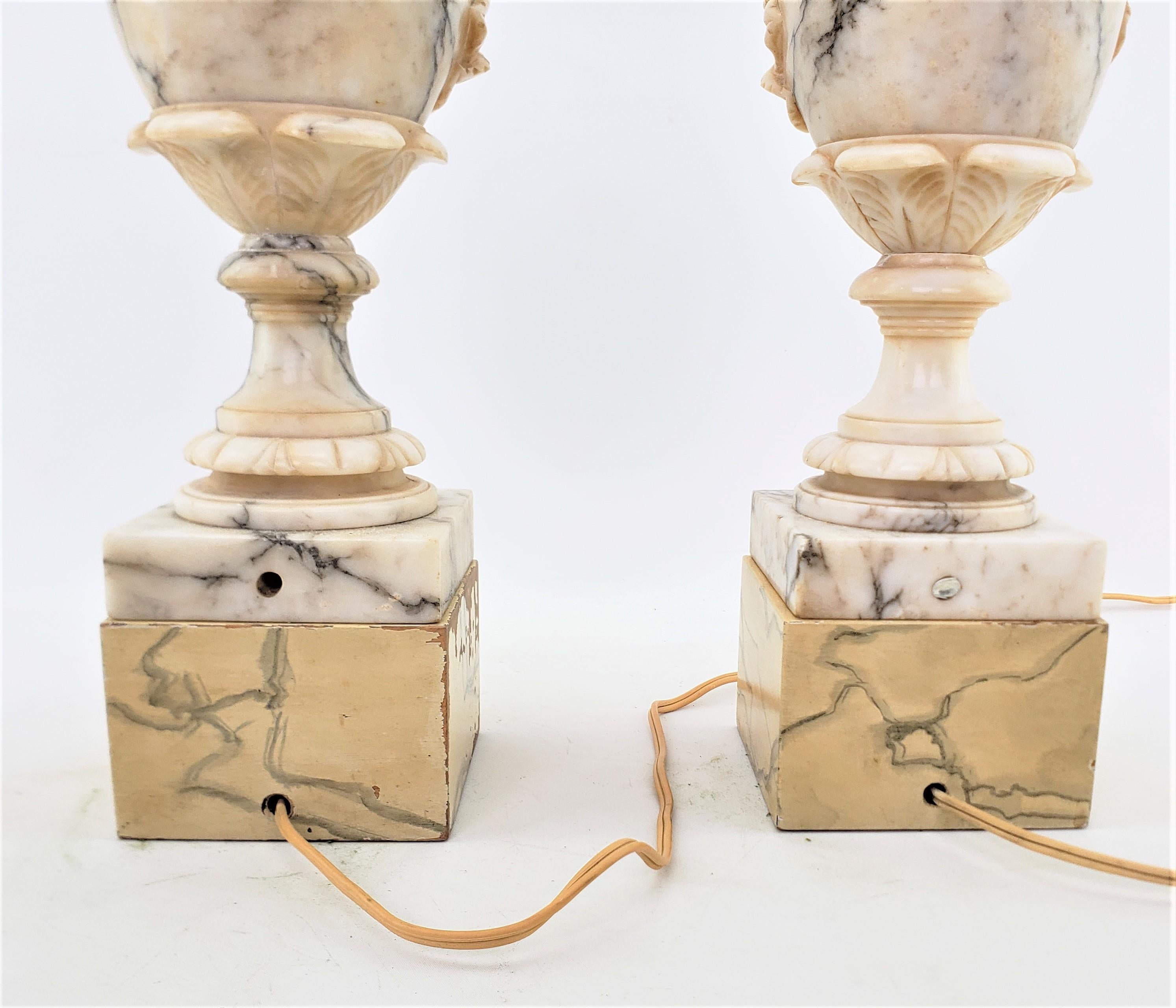 Pair of Antique Neoclassical Styled Urn Shaped Carved Alabaster Table Lamps For Sale 9