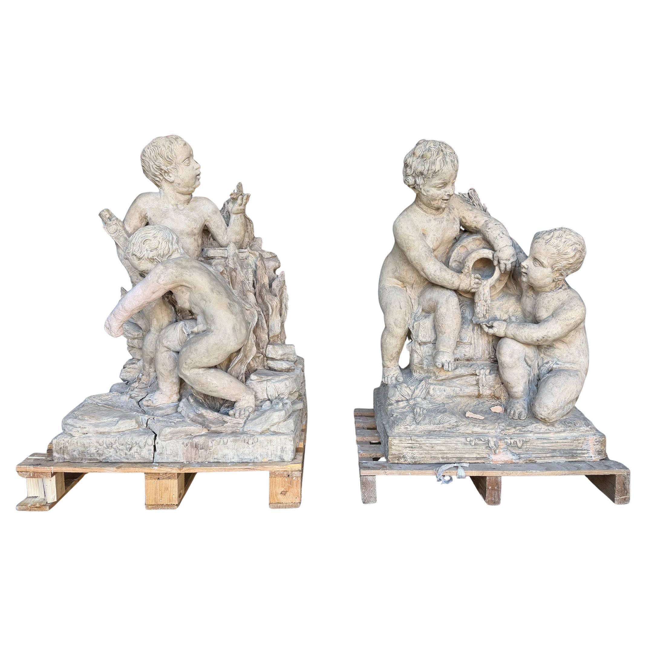 Pair of Antique Neoclassical Terracotta Putti, 1800s