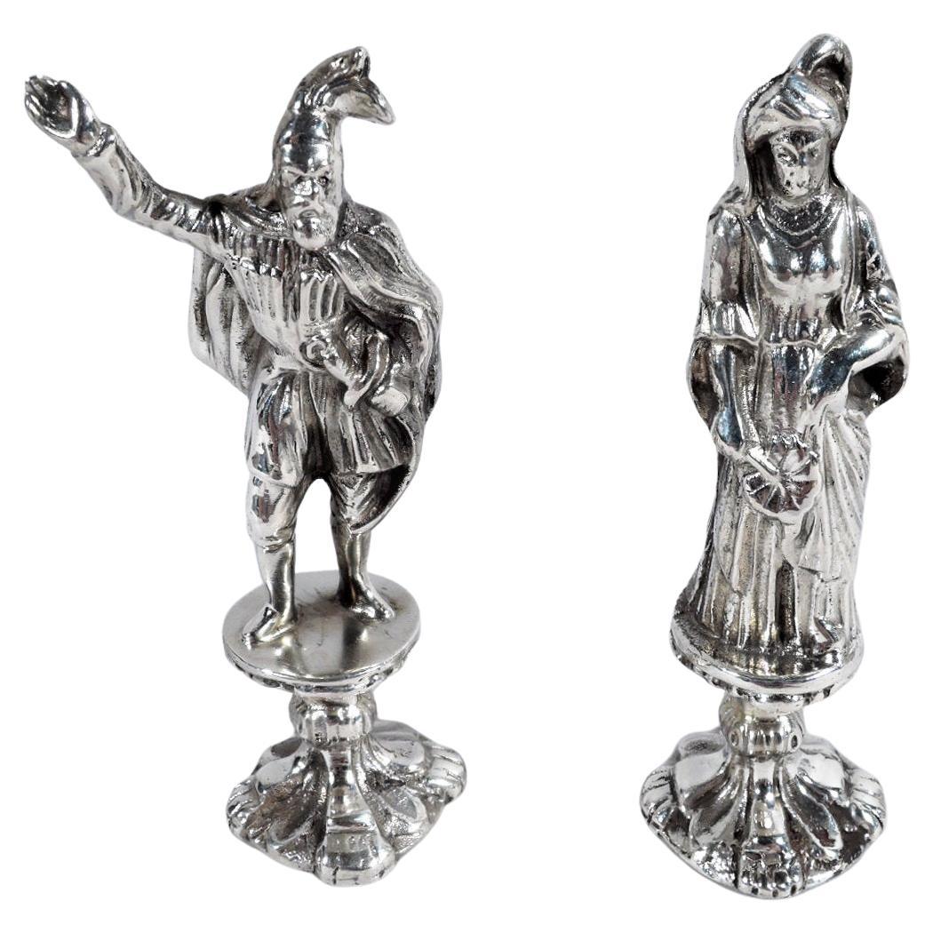 Coppia di antiche figure storiche in miniatura in argento di Neresheimer Hanau in vendita