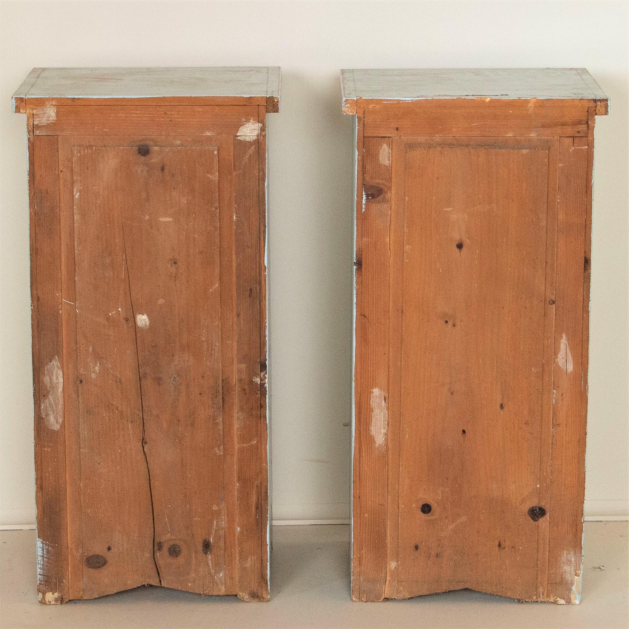 Pair of Antique Nightstands, Original Blue Paint In Good Condition In Round Top, TX