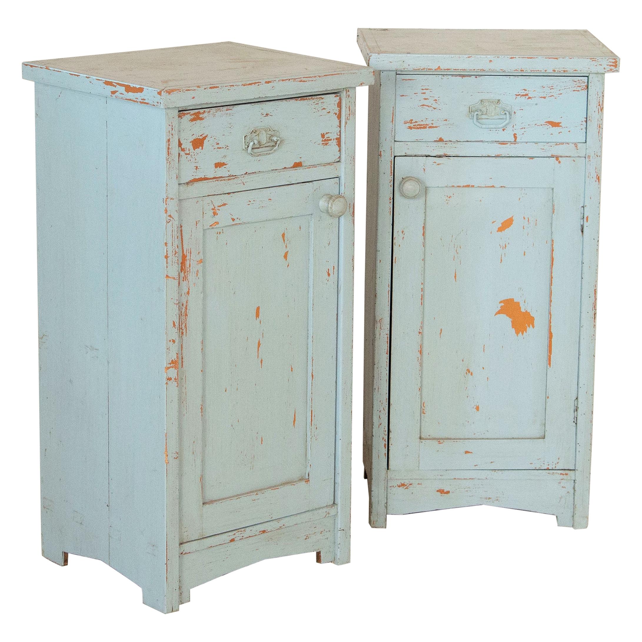 Pair of Antique Nightstands, Original Blue Paint