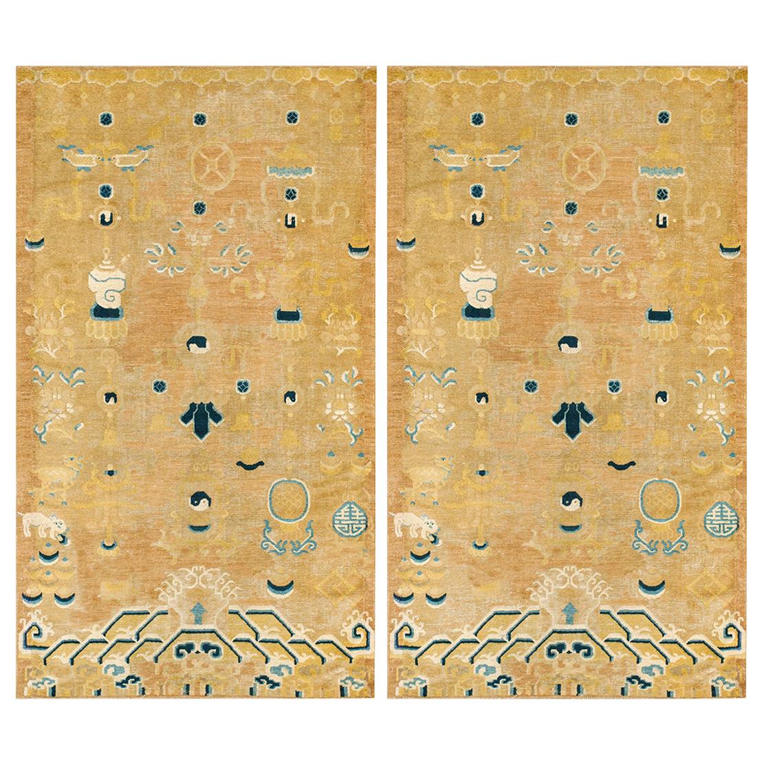 Mid 19th Century Pair of Ningxia Pillar Carpets ( 4' x 6'8" - 122 x 203 ) For Sale