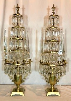 Pair of Antique "North European" Crystal and Bronze Candelabra, circa 1890