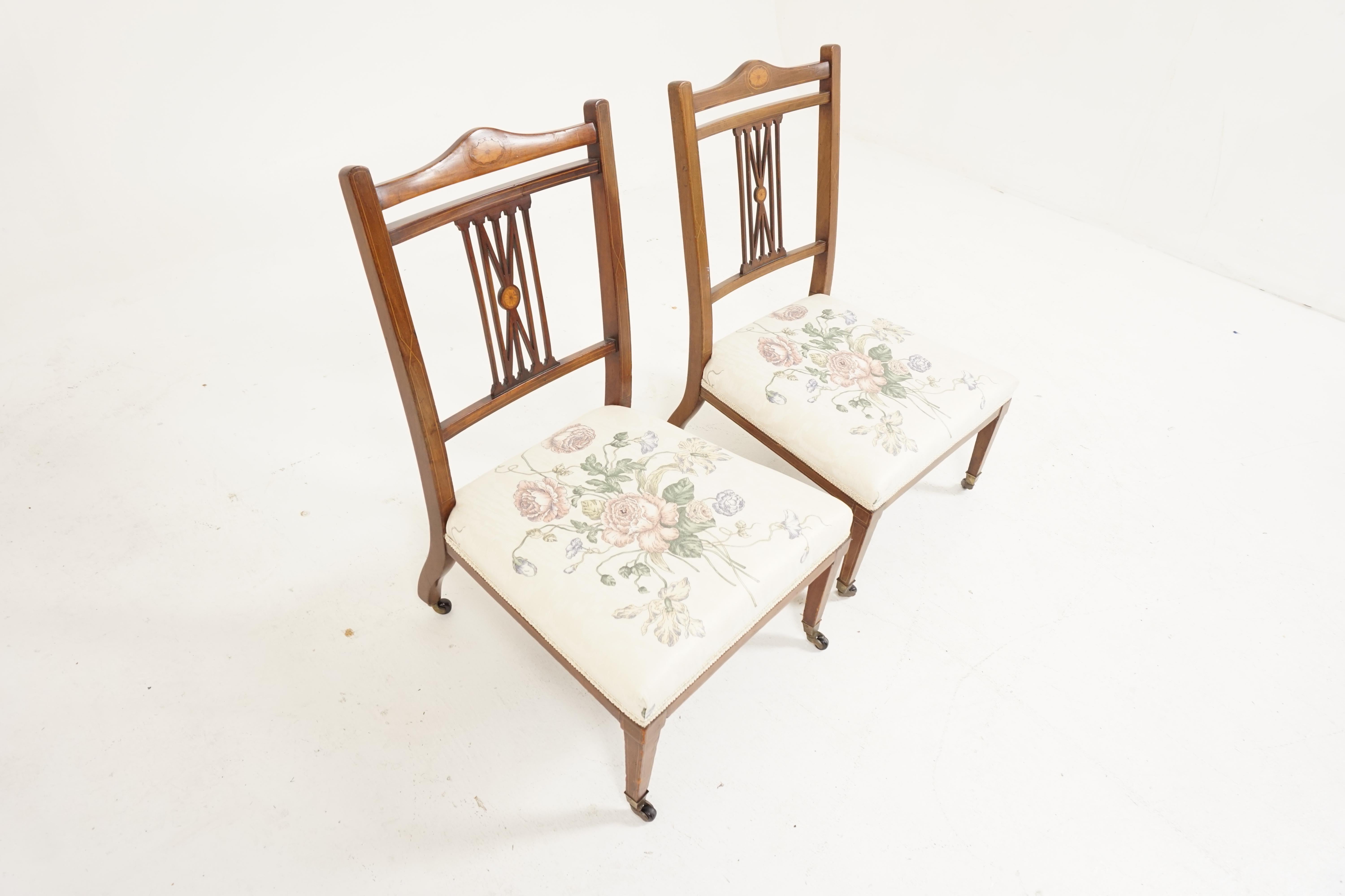 Scottish Pair Of Antique Nursing Chairs, Edwardian, Inlaid Walnut, Scotland 1910, H320 For Sale