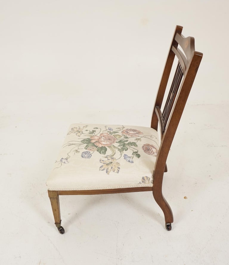 Pair Of Antique Nursing Chairs, Edwardian, Inlaid Walnut, Scotland 1910