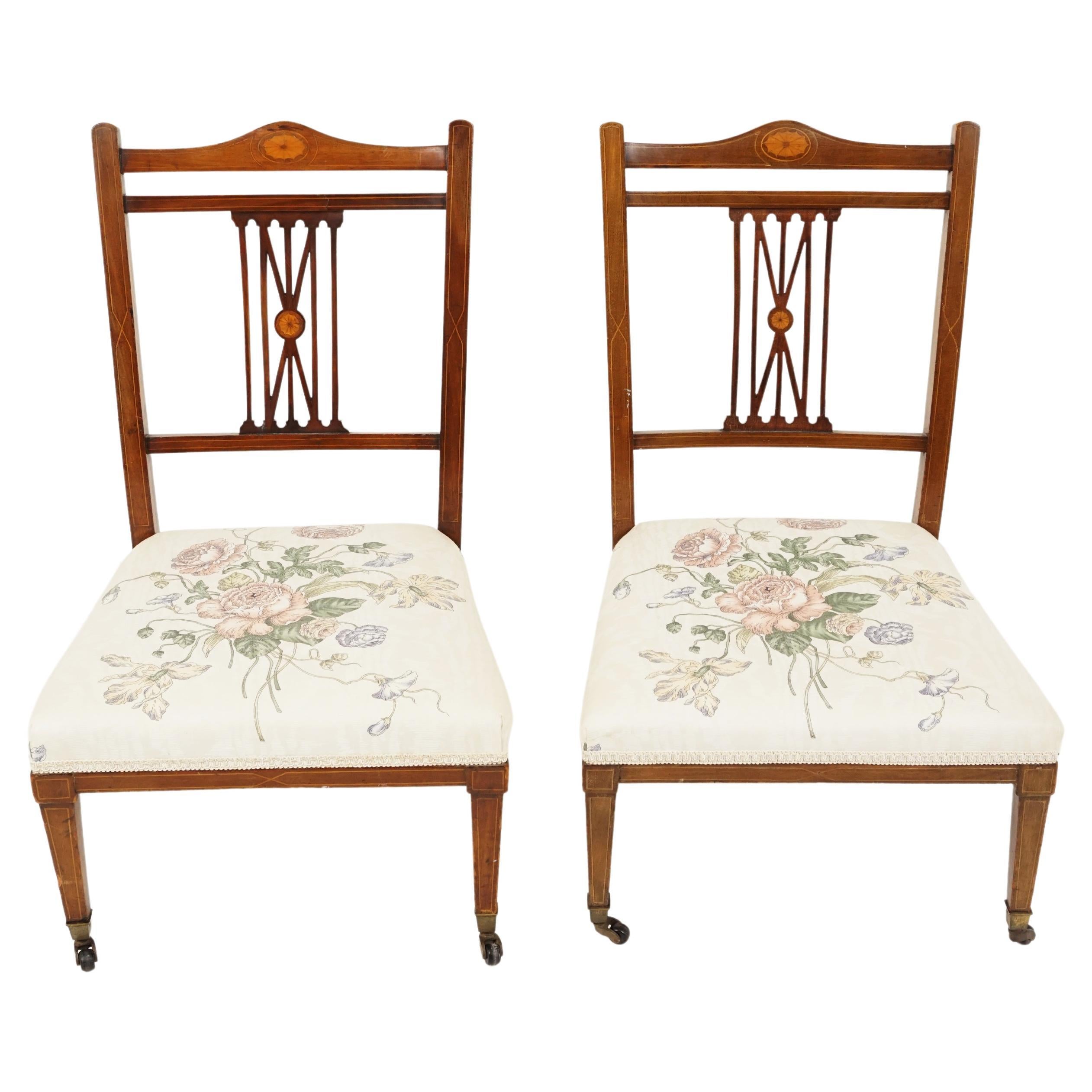 Pair Of Antique Nursing Chairs, Edwardian, Inlaid Walnut, Scotland 1910, H320 For Sale