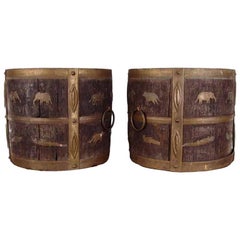 Pair of Antique Oak & Brass Jardinieres