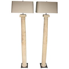 Pair of Antique Oak Carved Columns Mounted as Floorlamps