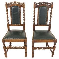 Pair of Antique Oak Chairs, Barley Twist Hall Chairs, Scotland 1910, B2273