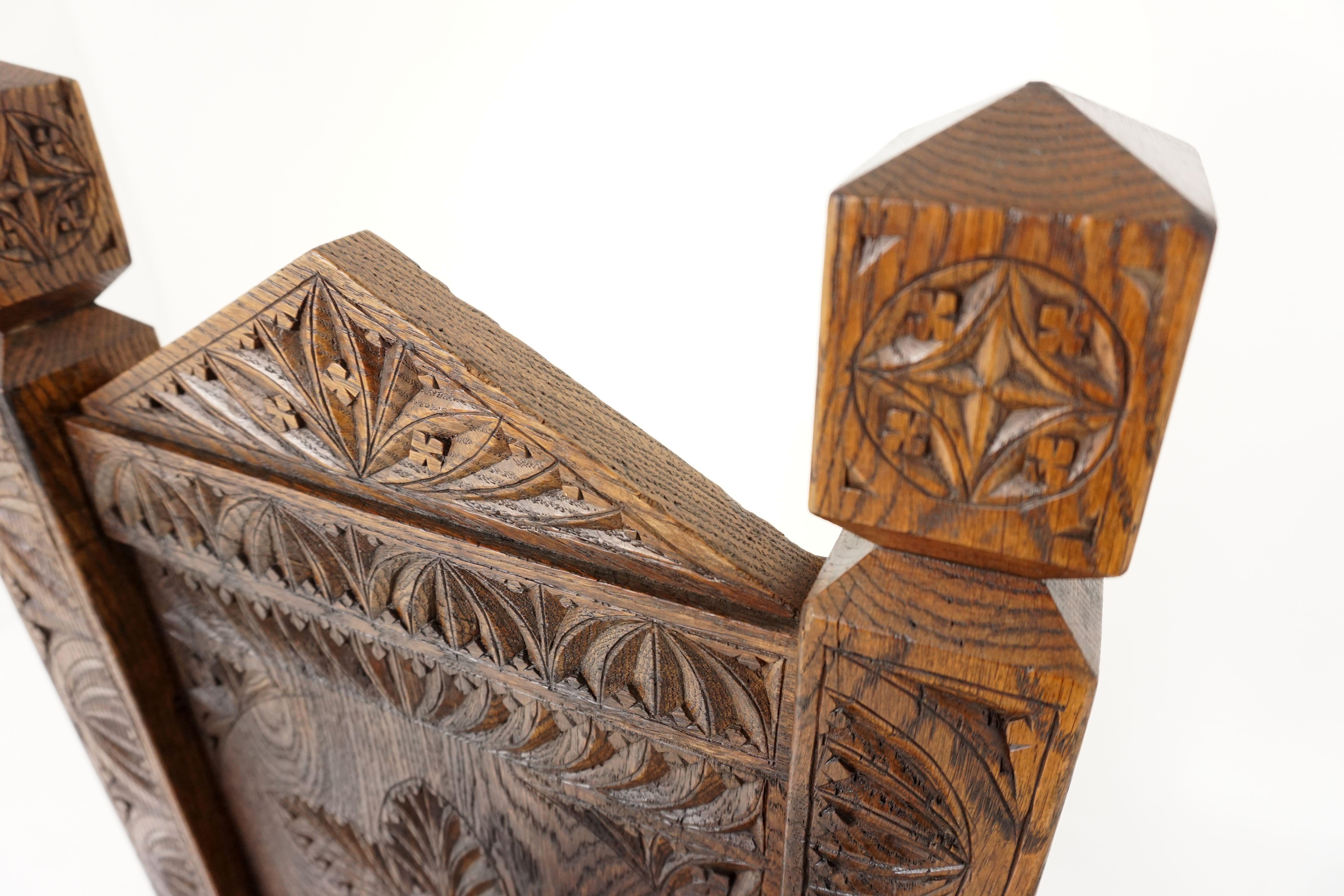Scottish Pair of Antique Oak Chairs, Heavily Carved Hall Chairs, Scotland 1890, B1807