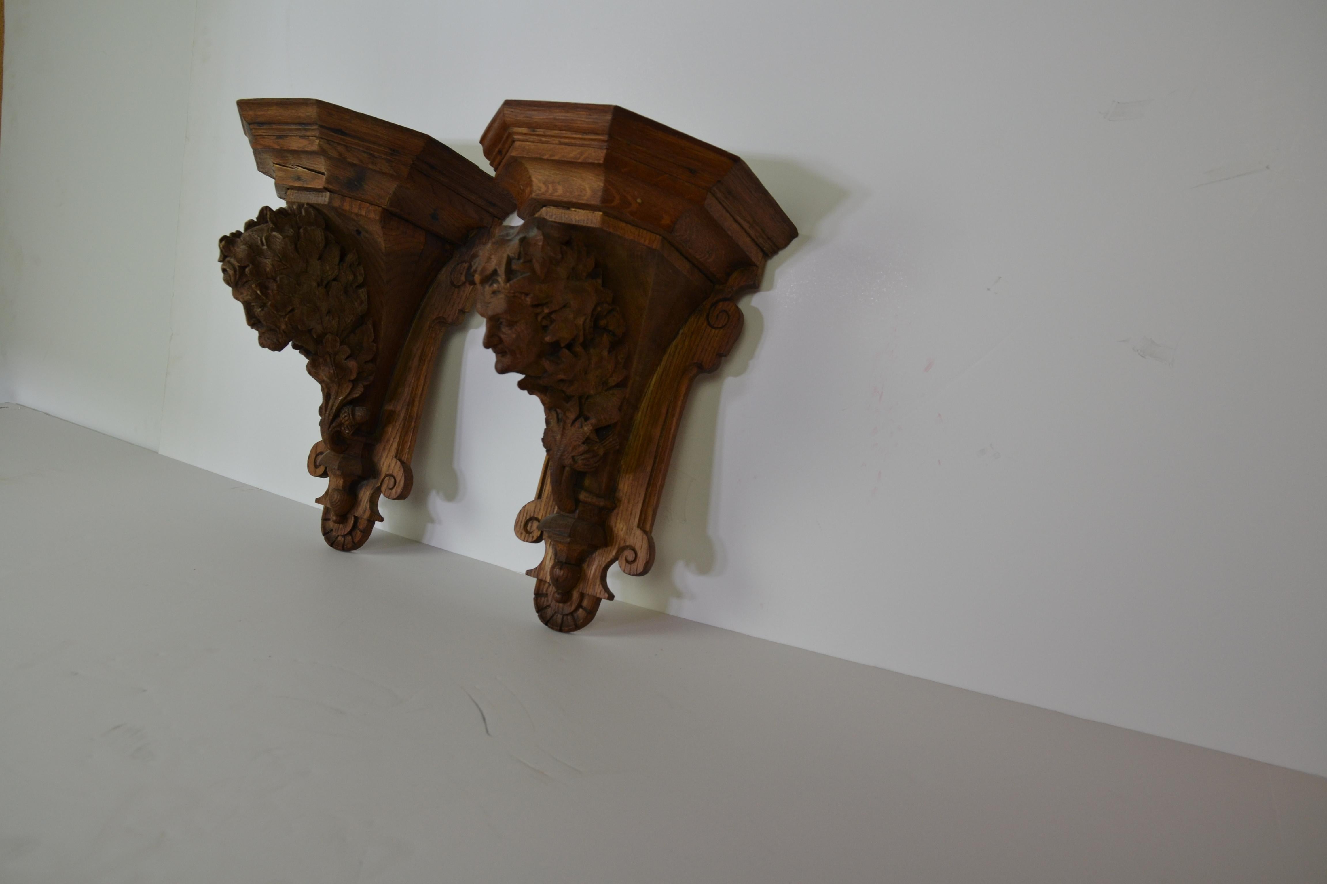 Medieval Pair of Antique Oak Corbels / Wall Brackets For Sale